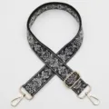 Replacement bag strap in black ethnic jacquard design, adjustable length with gold hardware. - No.981