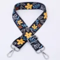 Wide bag strap adjustable floral replacement shoulder strap for crossbody handbag black style - Style 48 Silver Hardware