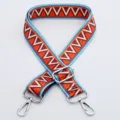 Ethnic style geometric pattern adjustable replacement bag strap in vibrant orange and blue. - Pattern No. 5 / Silver Hook