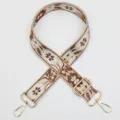Ethnic floral jacquard replacement bag strap beige brown wide shoulder crossbody strap hardware - Style 1021