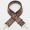 Ethnic style embroidered wide bag strap with golden hardware, replacement crossbody strap. - No. 947