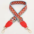 Adjustable ethnic style bag strap, vibrant geometric pattern with gold hardware. - Blue Edged Zigzag With Bright Red