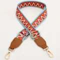 Ethnic style replacement bag strap, colorful geometric pattern adjustable crossbody strap. - Blue Edged Zigzag With Brown