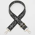 Ancha correa de bolso tejida jacquard étnica negro blanco repuesto con herrajes dorados - Modelo 1000