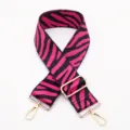 Wide replacement bag strap with pink and black zebra pattern and gold hardware, adjustable. - Style Number 232