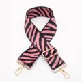 Pink and black zebra print wide replacement bag strap with gold adjustable metal hardware. - Style Number 233 / Silver Hook