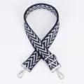 Wide bag strap adjustable crossbody replacement strap with jacquard patterned navy blue webbing. - Style 108 Blue and White Chevron / Silver Hook