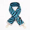 Wide blue zebra print bag strap with adjustable gold metal hardware for women handbags. - Style Number 234