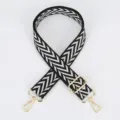 Adjustable black and white chevron wide bag strap with gold metal hardware for shoulder bags. - Style 110 Black and White Wave / Gold Hook