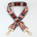 Adjustable wide replacement bag strap with colorful ethnic geometric diamond pattern for crossbody bags. - Style 64 Gold Hook
