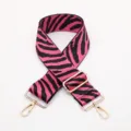 Pink zebra pattern wide bag strap with gold metal hardware, adjustable replacement shoulder strap. - Style Number 237