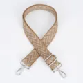 Adjustable wide bag strap with stylish chevron jacquard pattern and durable metal hardware. - Style 109 Beige and White Chevron / Silver Hook