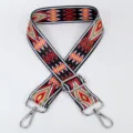 Adjustable replacement strap for women handbags, ethnic geometric pattern colorful shoulder bag belt. - Style 64 Silver Hook