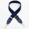 Navy blue adjustable canvas bag strap replacement with gold hardware and PU ends. - Blue Strap with Blue Accent