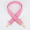 Adjustable replacement pink and white chevron pattern crossbody bag strap with gold hardware. - Style 111 Pink and White Wave / Gold Hook