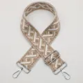 Adjustable wide woven bag strap, beige geometric pattern replacement for shoulder bags. - Style 683 Silver Hook