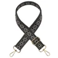 Ethnic geometric patterned black and white fabric replacement crossbody bag strap with gold hardware - No. 671 / Gold Hook