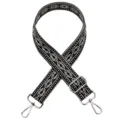 Black and beige geometric woven replacement bag strap, adjustable crossbody strap. - No. 671 / Silver Hook