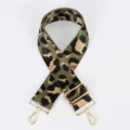 Sangle de sac large de rechange imprimé léopard avec quincaillerie en métal doré, ajustable. - Quincaillerie Dorée (115) / Vert Armée Léopard
