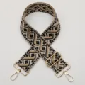 Woven replacement bag strap with adjustable buckle and gold hooks, stylish geometric design. - Style 685 Gold Hook
