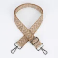 Wide bag strap replacement, beige and white chevron woven canvas with gunmetal hardware. - Style 109 Beige and White Chevron / Gunmetal Hook