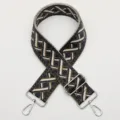 Adjustable wide woven bag strap replacement with geometric pattern and silver metal hardware. - Style 686 Silver Hook