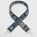Ethnic floral wide bag strap, blue jacquard replacement shoulder strap with gold hardware. - Style 1026