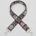 Colorful ethnic floral wide bag strap replacement with gold metal hardware and adjustable buckle. - Style 1028
