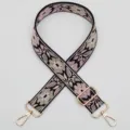 Ethnic jacquard bag strap replacement, black and pink floral pattern with gold hardware. - Style 1032