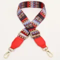 Ethnic style adjustable replacement bag strap, colorful woven crossbody strap with gold hardware. - Vibrant Pattern With Bright Red