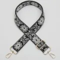 Black and white embroidered wide bag strap with gold hardware ethnic floral replacement belt - Style 1034