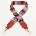 Ethnic style colorful woven replacement bag strap, adjustable gold hardware and red leather. - Vibrant Pattern With Wine Red