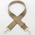 Adjustable wide replacement bag strap with geometric pattern and gold hardware, khaki. - Gold Hook / Style 802