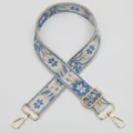 Blue and white floral jacquard wide bag strap, ethnic style adjustable crossbody replacement belt. - Style 1035