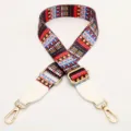 Boho style replacement bag strap, colorful geometric pattern with adjustable hardware and leather ends. - Vibrant Pattern With White
