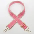 Pink woven adjustable bag strap with gold-tone hardware and chic geometric maze pattern design. - Gold Hook / Style 806