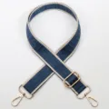 Blue beige woven replacement bag strap with geometric pattern, adjustable length and gold hooks. - Gold Hook / Style 808