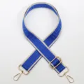 Woven bag strap replacement, blue geometric Greek key pattern with gold tone hardware. - Gold Hook / Style 820