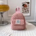 Pink corduroy mini backpack for women, retro casual small school bag, fashion commuter daypack. - Pink