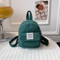 Mini green corduroy backpack for women, vintage casual small school bag stylish daily daypack - Green