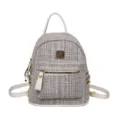 Chic tweed backpack for women stylish school bag casual travel daypack with white leather trim - S / Gray