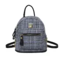 Γυναικείο μπλε tweed mini σακίδιο πλάτης casual μόδας τσάντα σχολείου με μπροστινή τσέπη - S / Μπλε