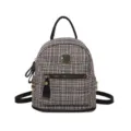 Chic tweed backpack, black leather trim, versatile daily student daypack style variant. - S / Brown