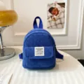 Blue corduroy mini backpack for women, cute casual small travel daypack and daily campus book bag. - Sapphire Blue