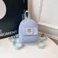 Light blue corduroy mini backpack for women, casual small bookbag with front pocket and straps. - Grey Blue
