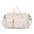 Large capacity quilted travel duffel bag lightweight gym bag with shoe compartment shoulder - One Size / Off White