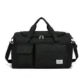 Black quilted travel duffel bag large capacity fitness gym bag with shoe compartment and straps - One Size / Black