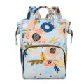 Zaino per pannolini multifunzionale con stampa floreale elegante e grande capacità. - Blu Floreale