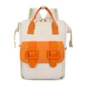Large capacity multi-functional diaper backpack, stylish casual mom bag in cream and orange. - White Orange