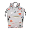 Grey diaper backpack with cute cartoon pattern, multi-functional large capacity mommy bag. - Snowman Gray